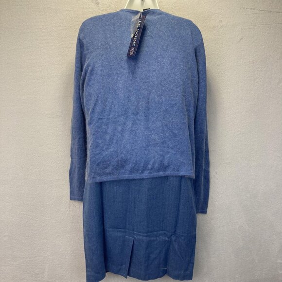 NWT J.G. Hook 2 Piece Silk Angora Cardigan Dress Set Womens 10 Blue‎ Herringbone - Picture 2 of 16